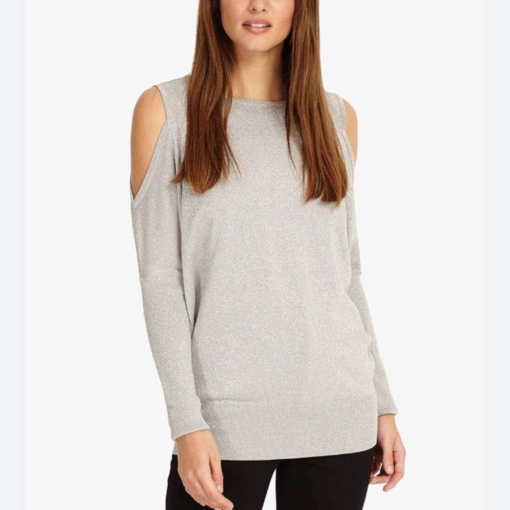 Dalia Open Shoulder Long Sleeve Top Sz M in Heathered Grey